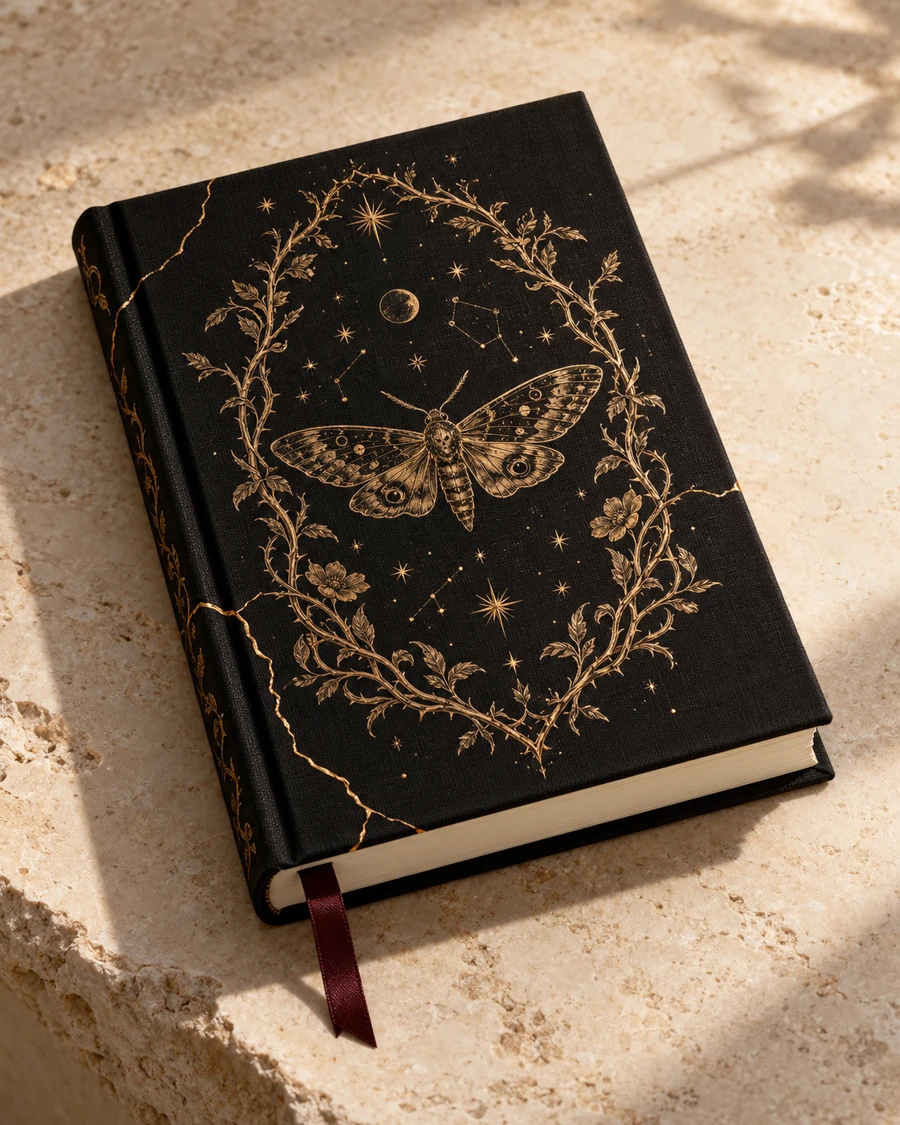Celestial Testament Journal in obsidian clothbound cover with gold foil